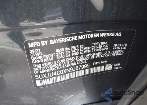 2022 BMW X5 M50I from USA, damaged, VIN 5UXJU4C0XN9J67995